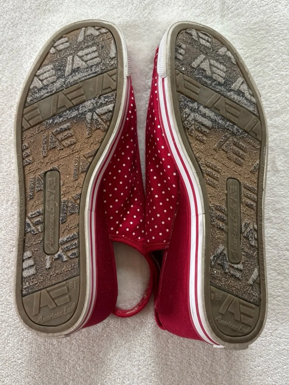 Y2K American Eagle Red White Polka Dot Slingback Wedges Size 8.5